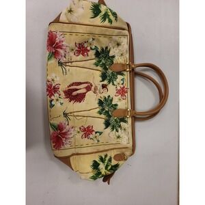 Island Girl Vintage Satchel Bag Floral Print Hula Girl Palm Tree Hawaii Style